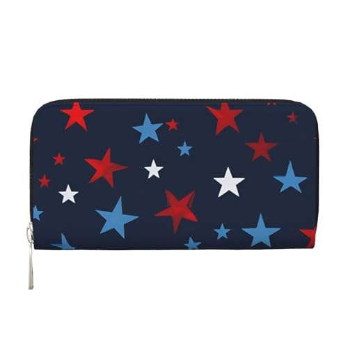 LXqlSS Ledergeldbörse mit Sternen-Motiv, für Damen und Herren, Clutch, mit Reißverschluss, großes Fassungsvermögen von LXqlSS