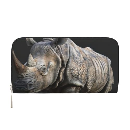 LXqlSS Ledergeldbörse mit Tiernashorn-Aufdruck, für Damen und Herren, mit Reißverschluss, großes Fassungsvermögen von LXqlSS