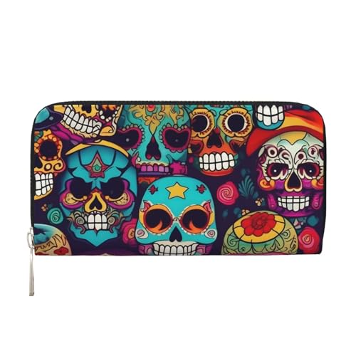 LXqlSS Ledergeldbörse mit Totenkopf-Motiv, für Damen und Herren, mit Reißverschluss, großes Fassungsvermögen von LXqlSS