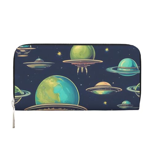 LXqlSS Ledergeldbörse mit Universum-Planetendruck, für Damen und Herren, Clutch, mit Reißverschluss, großes Fassungsvermögen von LXqlSS
