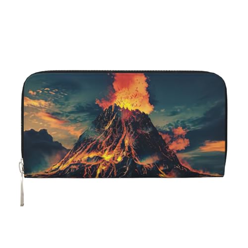 LXqlSS Ledergeldbörse mit Vulkanaufdruck, für Damen und Herren, Clutch, mit Reißverschluss, großes Fassungsvermögen von LXqlSS