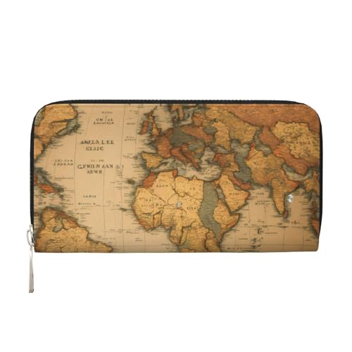 LXqlSS Ledergeldbörse mit Weltkarten-Aufdruck, für Damen und Herren, Clutch-Geldbörse mit Reißverschluss, großes Fassungsvermögen von LXqlSS