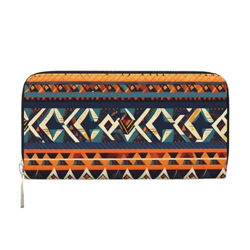 LXqlSS Ledergeldbörse mit afrikanischem Nationalmuster, für Damen und Herren, mit Reißverschluss, großes Fassungsvermögen von LXqlSS