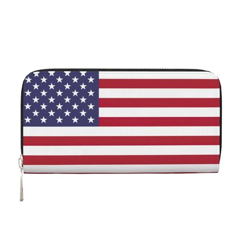 LXqlSS Ledergeldbörse mit amerikanischer Flagge, für Damen und Herren, mit Reißverschluss, großes Fassungsvermögen von LXqlSS