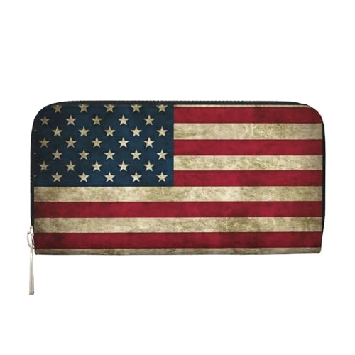 LXqlSS Ledergeldbörse mit amerikanischer Flagge, für Damen und Herren, mit Reißverschluss, großes Fassungsvermögen von LXqlSS