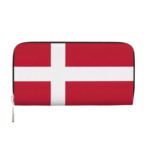 LXqlSS Ledergeldbörse mit dänischer Flagge, für Damen und Herren, mit Reißverschluss, großes Fassungsvermögen von LXqlSS