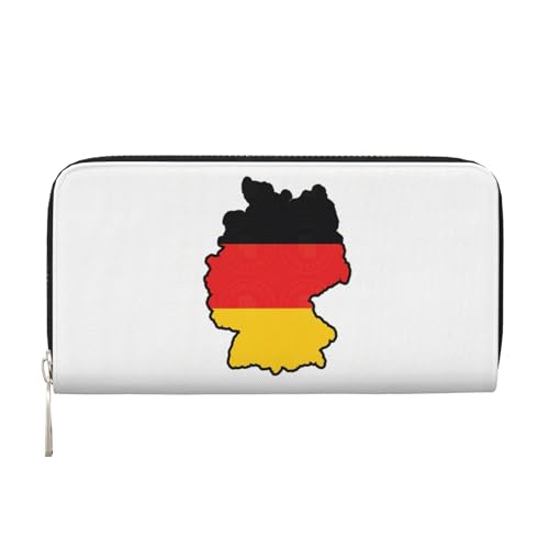 LXqlSS Ledergeldbörse mit deutschem Flaggenaufdruck, für Damen und Herren, Clutch-Geldbörse mit Reißverschluss, großes Fassungsvermögen von LXqlSS