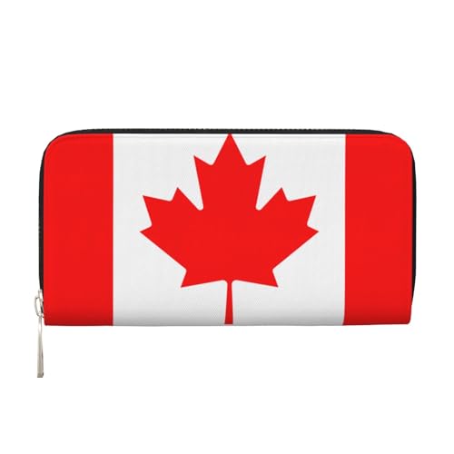 LXqlSS Ledergeldbörse mit kanadischer Flagge, für Damen und Herren, mit Reißverschluss, großes Fassungsvermögen von LXqlSS