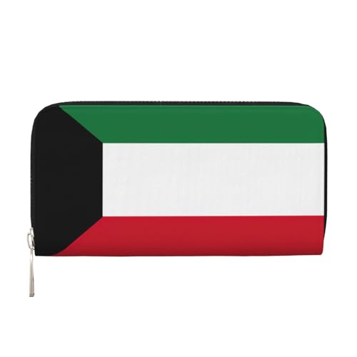 LXqlSS Ledergeldbörse mit kuwaitischer Flagge, für Damen und Herren, mit Reißverschluss, großes Fassungsvermögen von LXqlSS