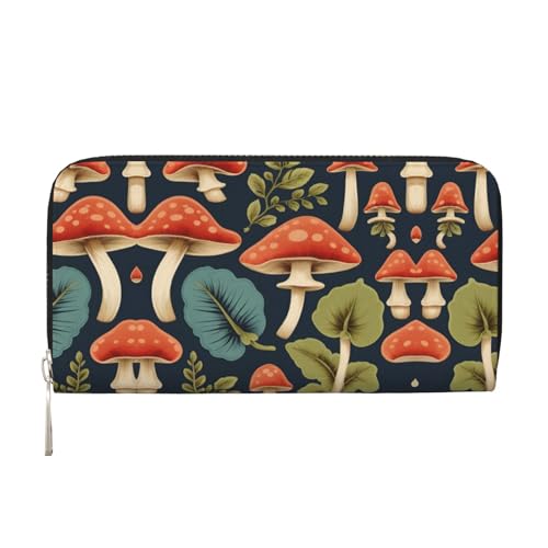 LXqlSS Ledergeldbörse mit magischem Pilz-Aufdruck, für Damen und Herren, Clutch-Geldbörse mit Reißverschluss, großes Fassungsvermögen von LXqlSS