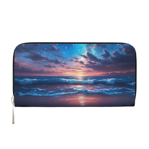 LXqlSS Ledergeldbörse mit tiefem Aufdruck, Motiv: Sternenhimmel, für Damen und Herren, mit Reißverschluss, großes Fassungsvermögen von LXqlSS