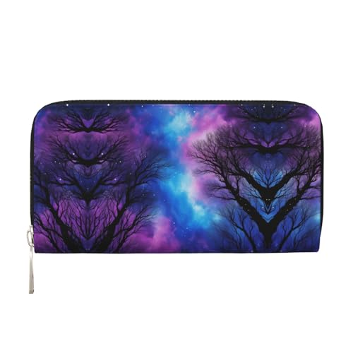 LXqlSS Ledergeldbörse mit tiefem Aufdruck, Motiv: Sternenhimmel, für Damen und Herren, mit Reißverschluss, großes Fassungsvermögen von LXqlSS