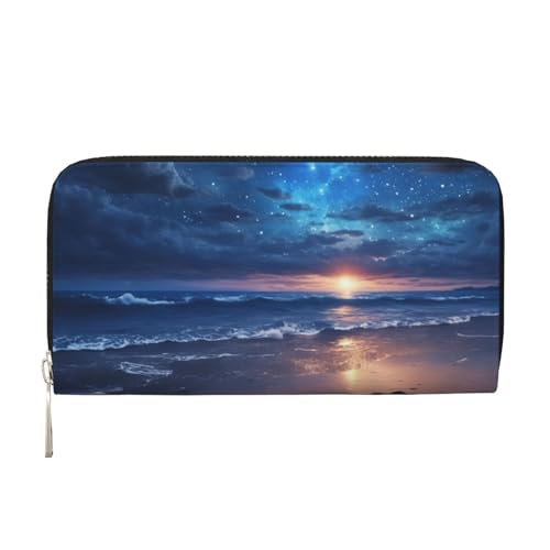 LXqlSS Ledergeldbörse mit tiefem Aufdruck, Motiv: Sternenhimmel, für Damen und Herren, mit Reißverschluss, großes Fassungsvermögen von LXqlSS