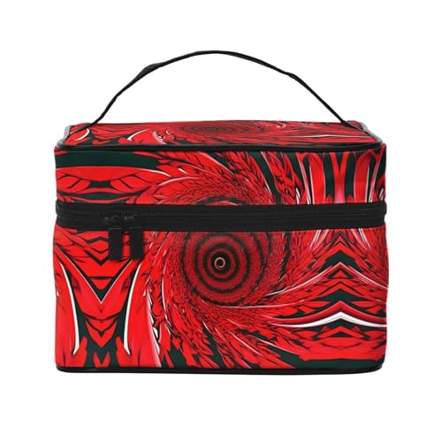 LXqlSS Make-up-Tasche mit roter Blume, Spirale, tragbare Reise-Kosmetiktasche für Damen, Beauty-Reißverschluss, Make-up-Organizer, PU-Leder, waschbar, wasserdicht, Schwarz, Einheitsgröße, Schwarz , von LXqlSS