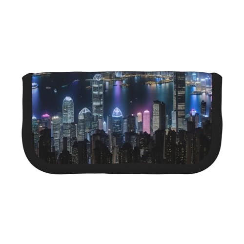 LXqlSS Niedliches Federmäppchen mit 3 Fächern, multifunktionales Federmäppchen mit Reißverschluss, Motiv: Aerial Night of View, Hongkong, Schreibwaren von LXqlSS