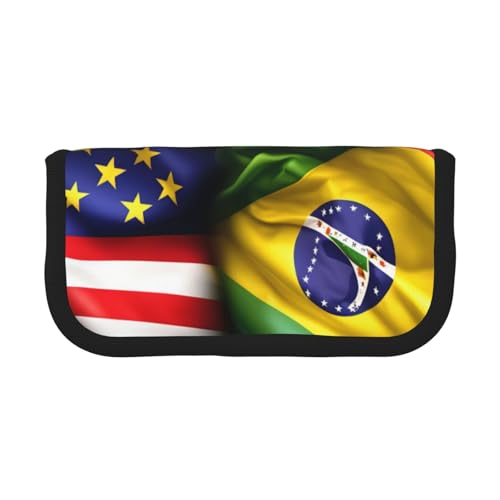 LXqlSS Niedliches Federmäppchen mit amerikanischer und brasilianischer Flagge, 3 Fächer, Multifunktions-Bleistiftbox mit Reißverschluss, Organizer-Bleistifttasche, Schreibwaren von LXqlSS