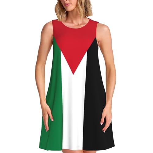 LXqlSS Palästina Flag1 Print Boho Kleid für Frauen Ärmellos Rundhals Sommer Damen Casual Lose Kleid Verschiedene Größen, Schwarz, Groß von LXqlSS