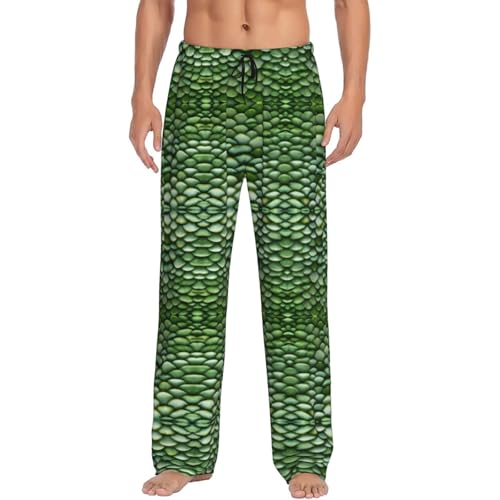 LXqlSS Pyjamahose mit grünem Fischschuppen-Aufdruck, Herren-Pyjamahose, Schlafanzughose, Nachtwäsche, Hose mit Tasche, Schwarz , 3XL von LXqlSS