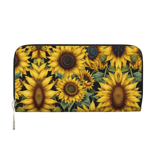 LXqlSS Schöne Geldbörse aus Leder mit Sonnenblumen-Aufdruck, für Damen und Herren, mit Reißverschluss, großes Fassungsvermögen von LXqlSS