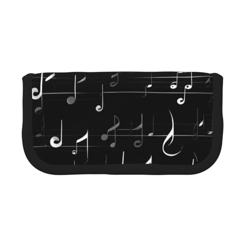 LXqlSS Schwarzes Federmäppchen mit Musiknoten, 3 Fächer, Multifunktions-Bleistiftbox mit Reißverschluss, Organizer für Stifte und Schreibwaren von LXqlSS