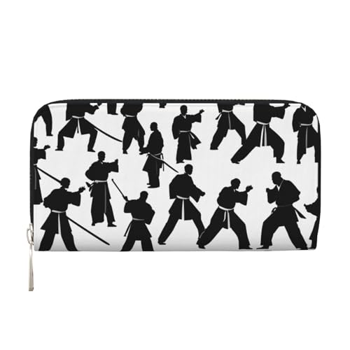 LXqlSS Silhouetten von Kampfsport-Aufdruck, Ledergeldbörse für Damen und Herren, Clutch-Geldbörse mit Reißverschluss, großes Fassungsvermögen von LXqlSS