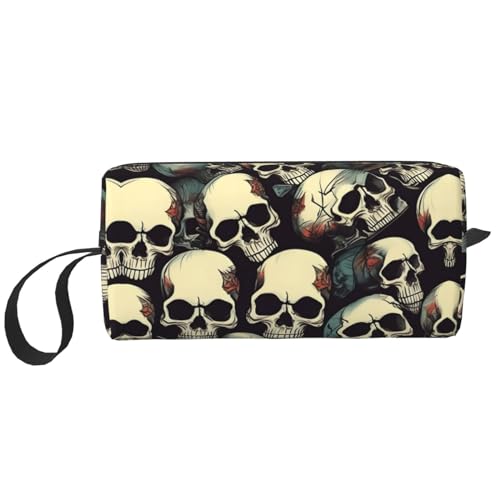 LXqlSS Totenkopf-Kosmetiktasche für Damen, tragbare Make-up-Tasche, Reisetasche, Aufbewahrungstasche für den täglichen Gebrauch, große Kapazität, weiß, Einheitsgröße, weiß, Einheitsgröße von LXqlSS