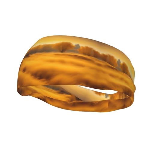 LXqlSS Unisex-Stirnband mit goldfarbenem Graslandschaftsmotiv, für Damen, rutschfest, schweißabsorbierend, für Sport und Yoga, HD001 von LXqlSS