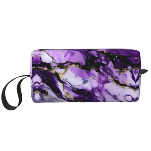 LXqlSS Violette Marmor-Kosmetiktasche für Damen, tragbare Make-up-Tasche, Reise-Aufbewahrungstasche, täglicher Empfang, Kulturbeutel, große Kapazität, Weiß, Einheitsgröße, weiß, Einheitsgröße von LXqlSS