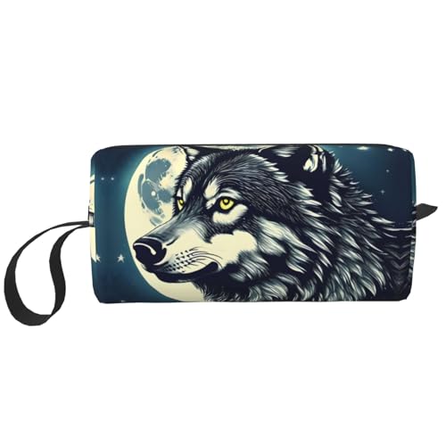LXqlSS Wolf Nachtmond-Kosmetiktasche für Damen, tragbare Make-up-Tasche, Reise-Aufbewahrungstasche, täglicher Empfang, Kulturbeutel, große Kapazität, Weiß, Einheitsgröße, weiß, Einheitsgröße von LXqlSS