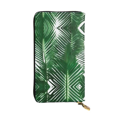 Las Vegas Sunset 1 Ledergeldbörse für Damen und Herren, große Geldscheine mit 12 Kartenfächern, Brieftasche, Reisepasshülle, Grünes Palmenblatt, Einheitsgröße von LXqlSS