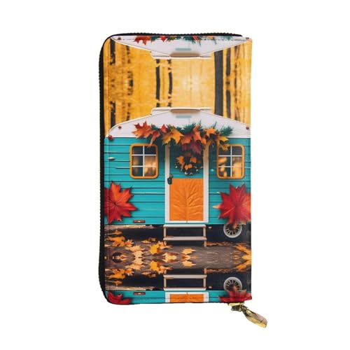 Las Vegas Sunset 1 Ledergeldbörse für Damen und Herren, große Geldscheine mit 12 Kartenfächern, Brieftasche, Reisepasshülle, Happy Fall Camper, Einheitsgröße von LXqlSS