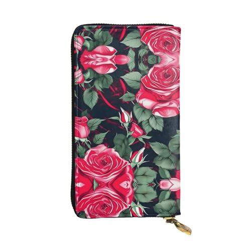 Ledergeldbörse für Damen Herren mit 12 Kartenfächern, tropisches Papageienmuster, Rose Blume Floral, Einheitsgröße von LXqlSS