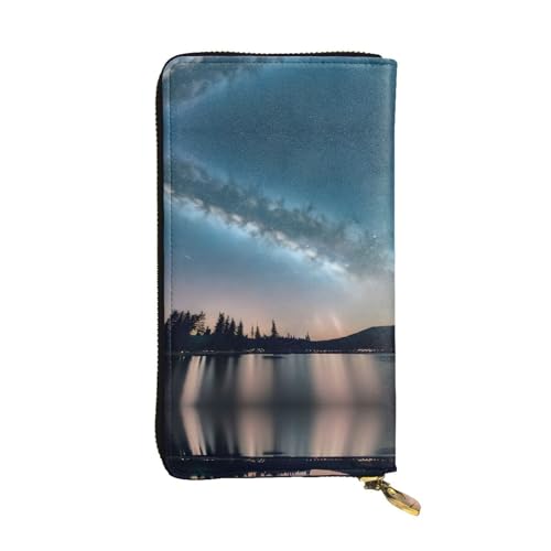Ledergeldbörse für Damen und Herren, Motiv: Nachthimmel mit Bäumen, große Geldscheine mit 12 Kartenfächern, Brieftasche, Reisepasshülle, Nachthimmel und Bäume, Einheitsgröße von LXqlSS