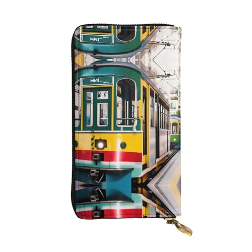 Ledergeldbörse für Damen und Herren, große Geldscheine mit 12 Kartenfächern, Brieftasche, Reisepass-Brieftasche, Violett, Lissabon Straßenbahn, Einheitsgröße von LXqlSS