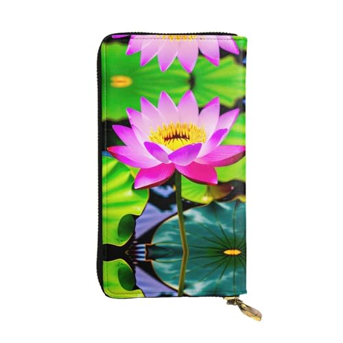 Ledergeldbörse für Damen und Herren, große Geldscheine mit 12 Kartenfächern, Brieftasche, Reisepass-Brieftasche, Violett, Lotusblüten, Einheitsgröße von LXqlSS
