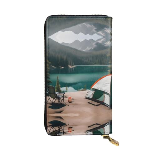 Ledergeldbörse für Damen und Herren, mit 12 Kartenfächern, tropisches Papageienmuster, Camping Serenity Lake, Talla única von LXqlSS