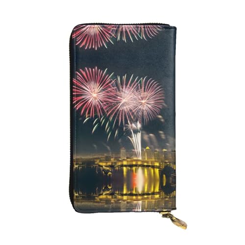 Ledergeldbörse mit Feuerwerk-Muster, für Damen und Herren, große Geldscheine mit 12 Kartenfächern, Brieftasche, Reisepass-Geldbörse, Feuerwerk-Muster, Einheitsgröße von LXqlSS