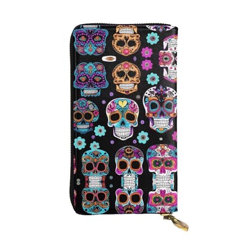 Ledergeldbörse mit Herbstmuster für Damen und Herren, große Geldscheine mit 12 Kartenfächern, Brieftasche, Reisepass-Geldbörse, Sugar Skull, Einheitsgröße von LXqlSS