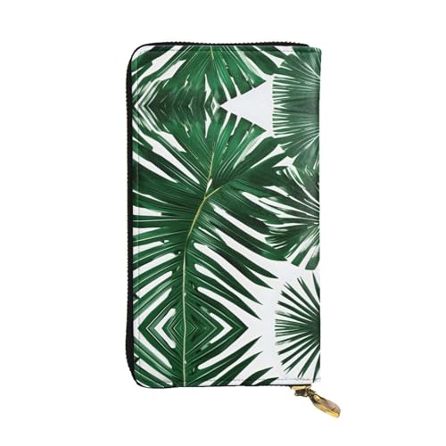 Ledergeldbörse mit Lavendelblüten für Damen und Herren, große Geldscheine mit 12 Kartenfächern, Brieftasche, Reisepasshülle, Grüne Palmenblätter, Einheitsgröße von LXqlSS