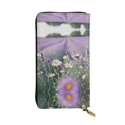 Ledergeldbörse mit Lavendelblüten für Damen und Herren, große Geldscheine mit 12 Kartenfächern, Brieftasche, Reisepasshülle, Lavendel und Gänseblümchen, Einheitsgröße von LXqlSS