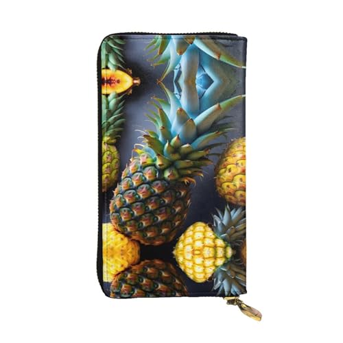 Ledergeldbörse mit Lavendelblüten für Damen und Herren, große Geldscheine mit 12 Kartenfächern, Brieftasche, Reisepasshülle, Obst Ananas, Einheitsgröße von LXqlSS