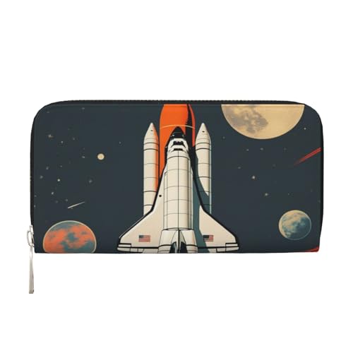 Ledergeldbörse mit Raketenmotiv für Damen und Herren, mit Reißverschluss, großes Fassungsvermögen von LXqlSS