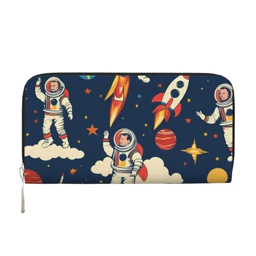Ledergeldbörse mit Raketenmotiv für Damen und Herren, mit Reißverschluss, großes Fassungsvermögen von LXqlSS