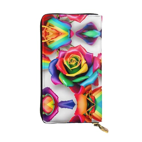 Ledergeldbörse mit Regenbogen-Sternen für Damen und Herren, große Geldbörsen mit 12 Kartenfächern, Reisepasshülle, Rainbow Rose Blume, Talla única Ledergeldbörse mit Regenbogen-Sternen für Damen und Herren, große Geldbörsen mit 12 Kartenfächern, Reisepasshülle, Rainbow Rose Blume, Talla única von LXqlSS