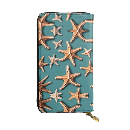 Ledergeldbörse mit Sternenhimmel, für Damen und Herren, große Geldscheine mit 12 Kartenfächern, Brieftasche, Reisepasshülle, Seestern mit Muscheln, Einheitsgröße von LXqlSS