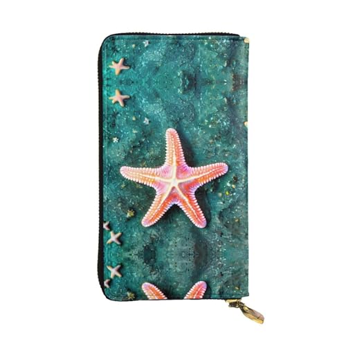 Ledergeldbörse mit Sternenhimmel, für Damen und Herren, große Geldscheine mit 12 Kartenfächern, Brieftasche, Reisepasshülle, Seewasser-Muschel-Seestern, Einheitsgröße von LXqlSS