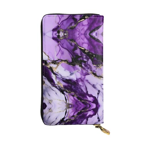 Ledergeldbörse mit Sternenhimmel-Design für Damen und Herren, große Geldbörse mit 12 Kartenfächern, Reisepasshülle, Marmor violett, Talla única von LXqlSS
