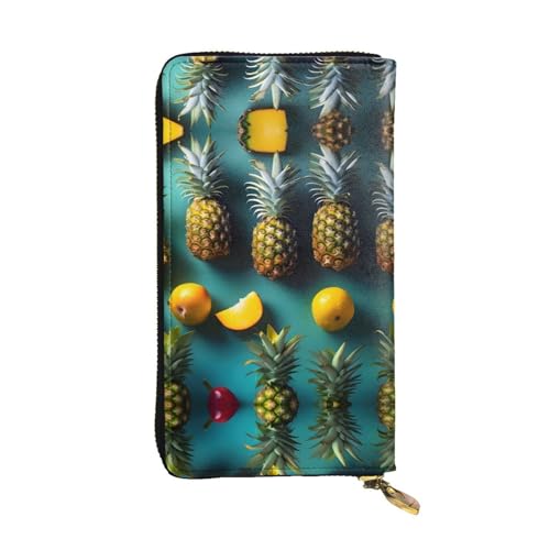 Ledergeldbörse mit afrikanischen Tieren für Damen und Herren, große Geldscheine mit 12 Kartenfächern, Brieftasche, Reisepass-Geldbörse, Tropische Frucht-Ananas, Einheitsgröße von LXqlSS