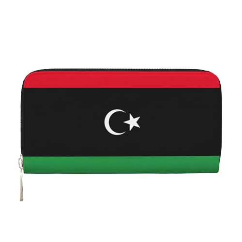 Ledergeldbörse mit libyscher Flagge, für Damen und Herren, mit Reißverschluss, großes Fassungsvermögen von LXqlSS