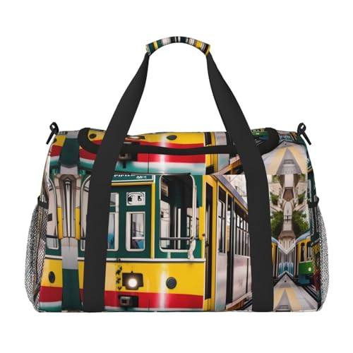 Lissabon Tram Print Weekender Übernachtung Handgepäcktasche Gym Gepäck Tasche Seesack für Reisen Damen, Schwarz, Einheitsgröße von LXqlSS